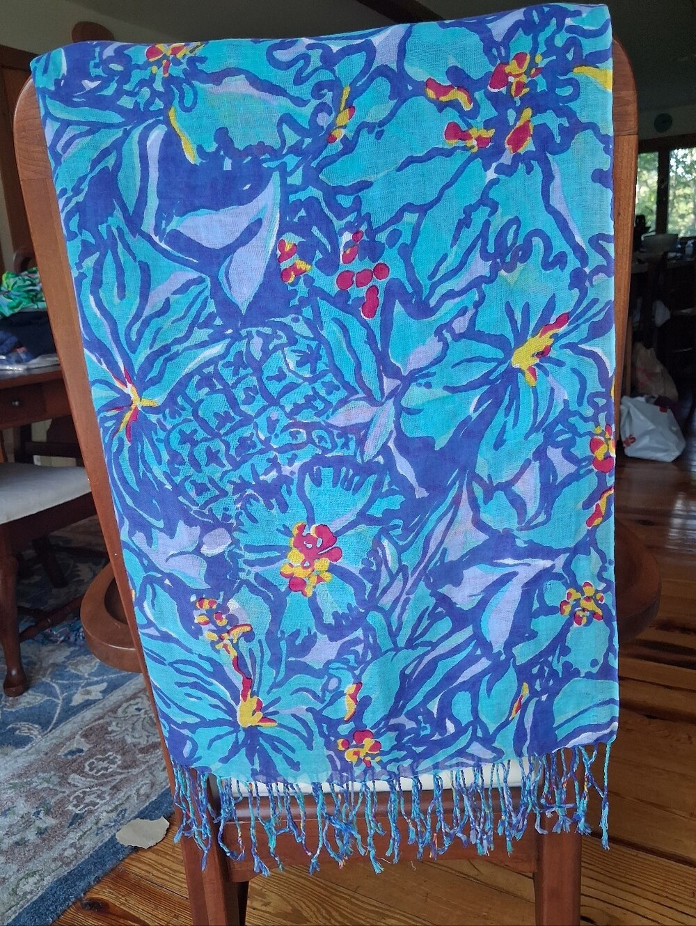 Lilly Pulitzer Murfee Scarf "Blue Iris Mai Tai" silk/cashmere EUC